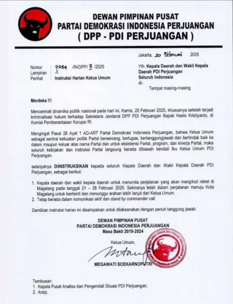 Surat edaran PDI-P mersespons penahanan Hasto Kristiyanto (istimewa)